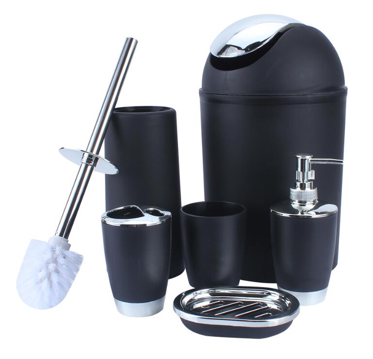 6Pcs Black Bathroom Accessories Toothbrush Holder Bin Soap Dish Dispenser Tumbler Toilet Brush Toilet Bathroom Set Green White: Black