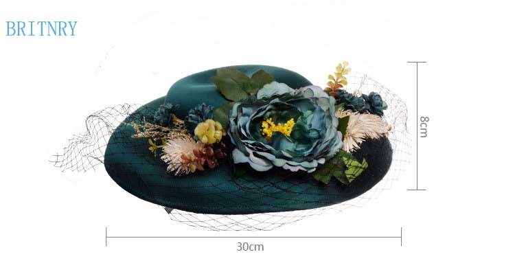 Britnry bröllopshatt blommor grön brudhatt med slöja