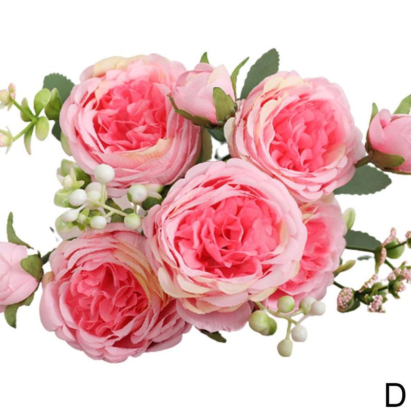Ramo de peonía de seda Artificial Rosa persa, 5 cabezas, 4 Ramos falsos usados para reuniones familiares, decoración de boda de novia, wedd: D