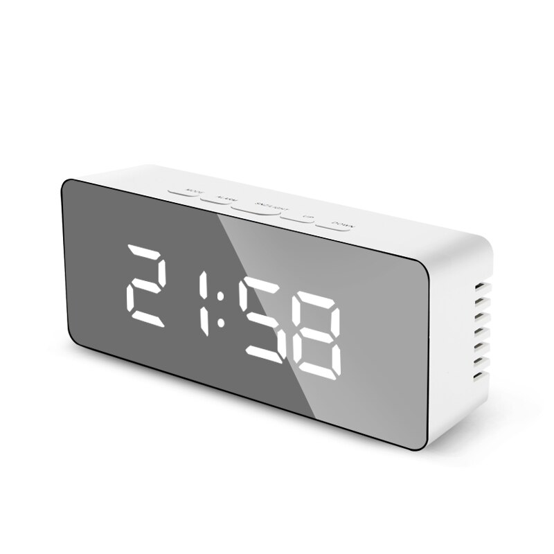 Digital Mirror Clock LED Night Lights Temperature Snooze Function Alarm Clocks USB Table Desk Clock Home Decor Battery Use: C1-white