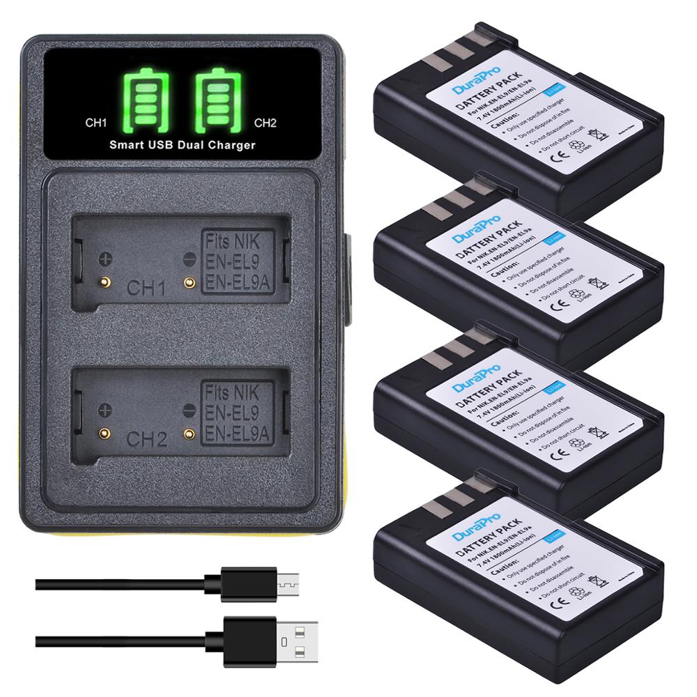 4Pc 7.4V 1800Mah EN-EL9 En EL9 Oplaadbare Batterij Lader Met Usb Opladen Kabel Voor Nikon D40 D40X d60 D3000 D5000 Camera: 4 Battery Set