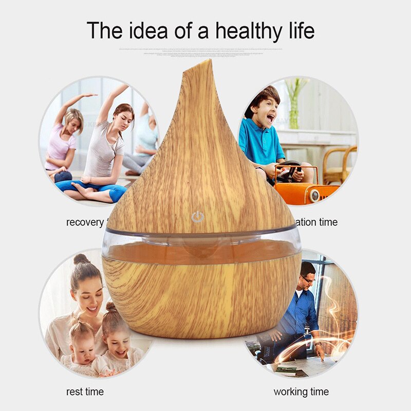 USB Luftbefeuchter Elektrische Öl Aromatherapie Holzmaserung Ultraschall Luft Diffusor Lichter Auto für Heimat Sekretariat Duft Parfüm 300ML