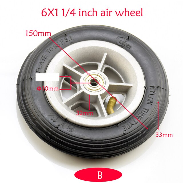 Roue avant universelle pour trottinette électrique, 5 pouces, 6 pouces, 6x2, avec roulement, solide, gonflable, 8/10mm, trou d&#39;essieu, chariot: B 10MM