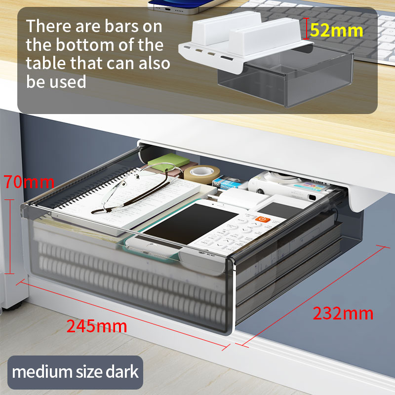 Under-desk Drawer Storage Device, Suitable For Office/home, Ideal For Organizing Stationery. Self-adhesive Plastic Drawer.: Beige