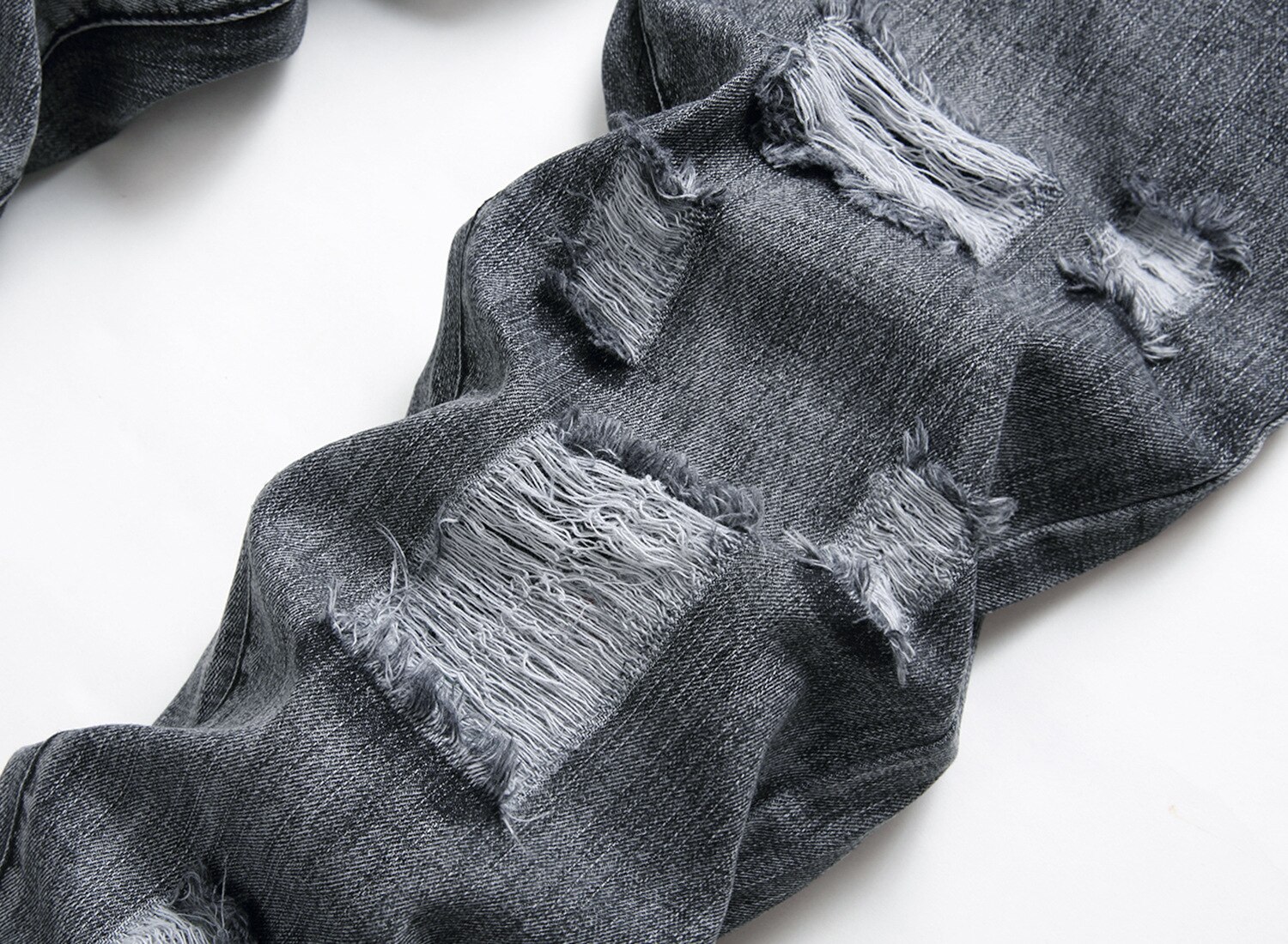 Autumn Winter Black Denim Jeans Men Hole Bleached Plus Size Ripped Full Length Straight Slim Trousers Male