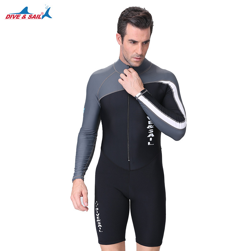 Traje de baño térmico de neopreno + Lycra para mujer, traje de buceo con cremallera frontal, protección UV, manga larga, 1,5mm: LS-606B-3 / S