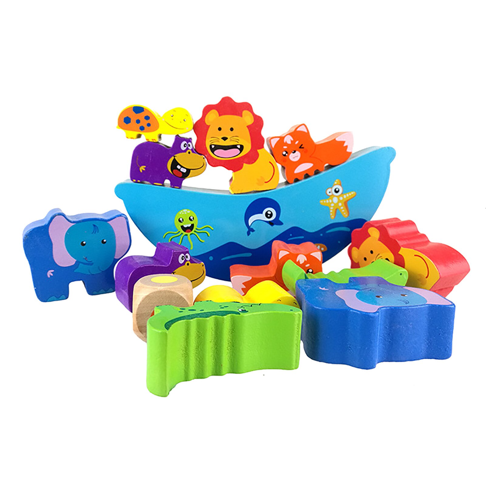 Drewniane zwierzęce drewniane klocki Bitable farba dziecko układanie równowagi gra łódź fala baza zwierząt dzieci dziecko edukacja zabawka