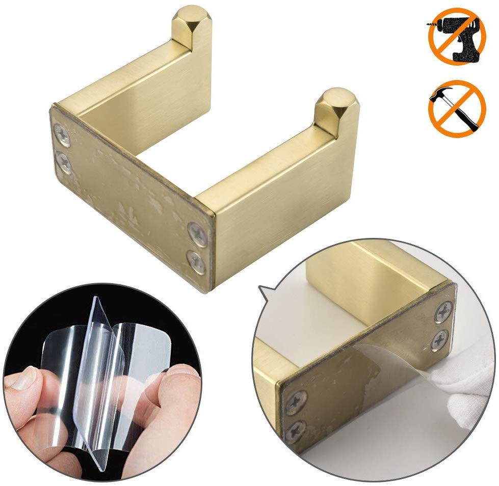 Luxury Clothes Hook, Paper Towel Holder, Towel Bracket and Towel Bar Economical 4-Piece Accessories Set Gold Brushed 3M Adhesive