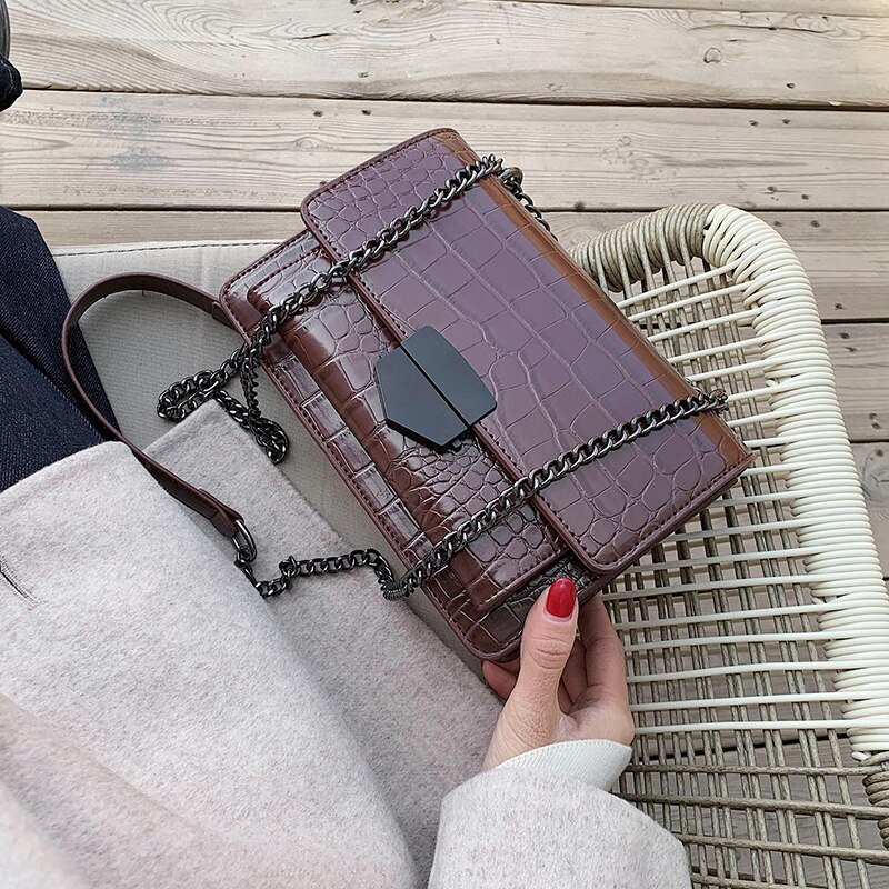 Effen Kleur Steen Alligator Patroon PU Lederen Crossbody Tassen Voor Vrouwen Kleine Schouder Tas Vrouwelijke Keten Handtassen