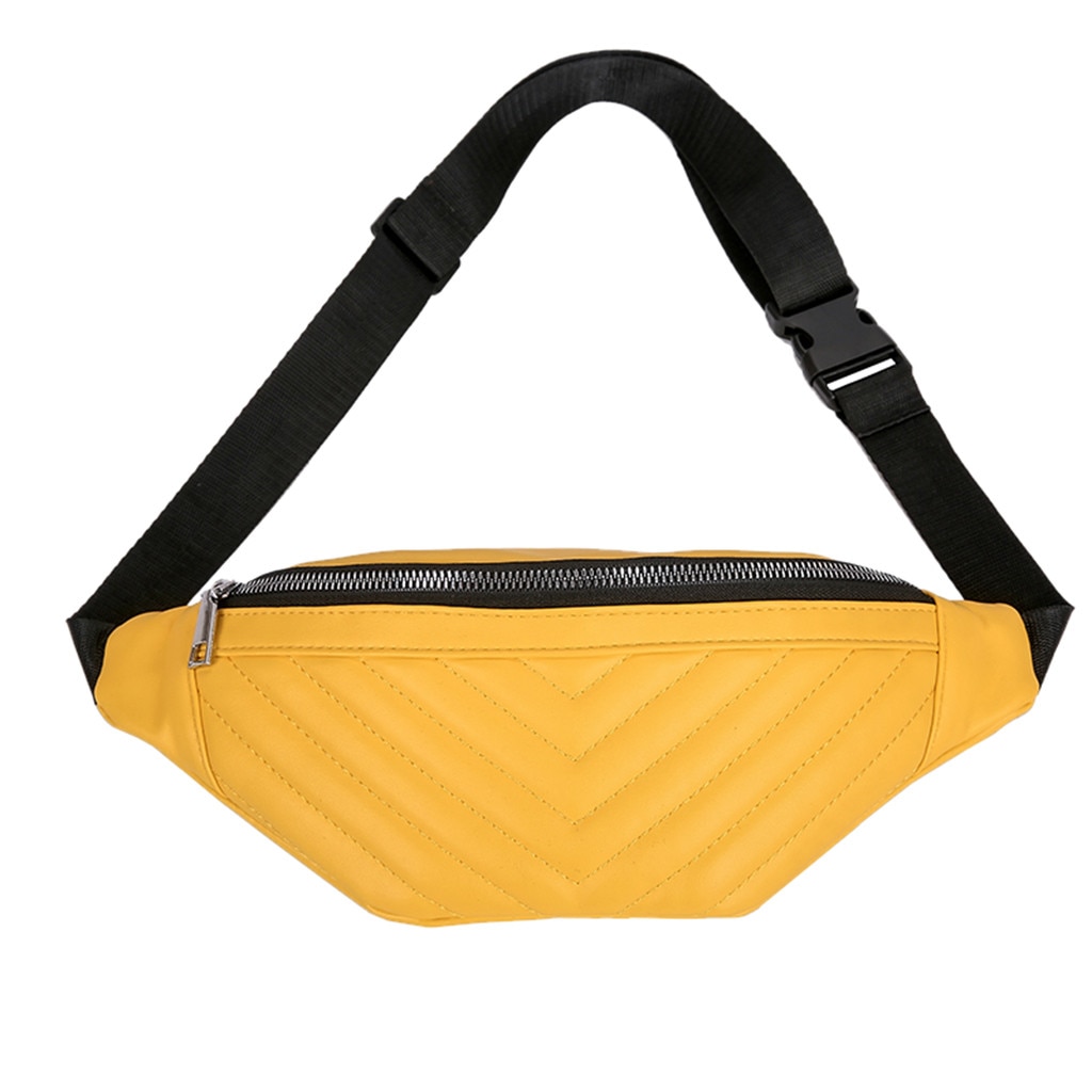 Chest Bag Women Leather Shoulder Bags Women Striped Pockets Diagonal Chest Bag Travel Versatile Zipper Messenger Bag: Yellow