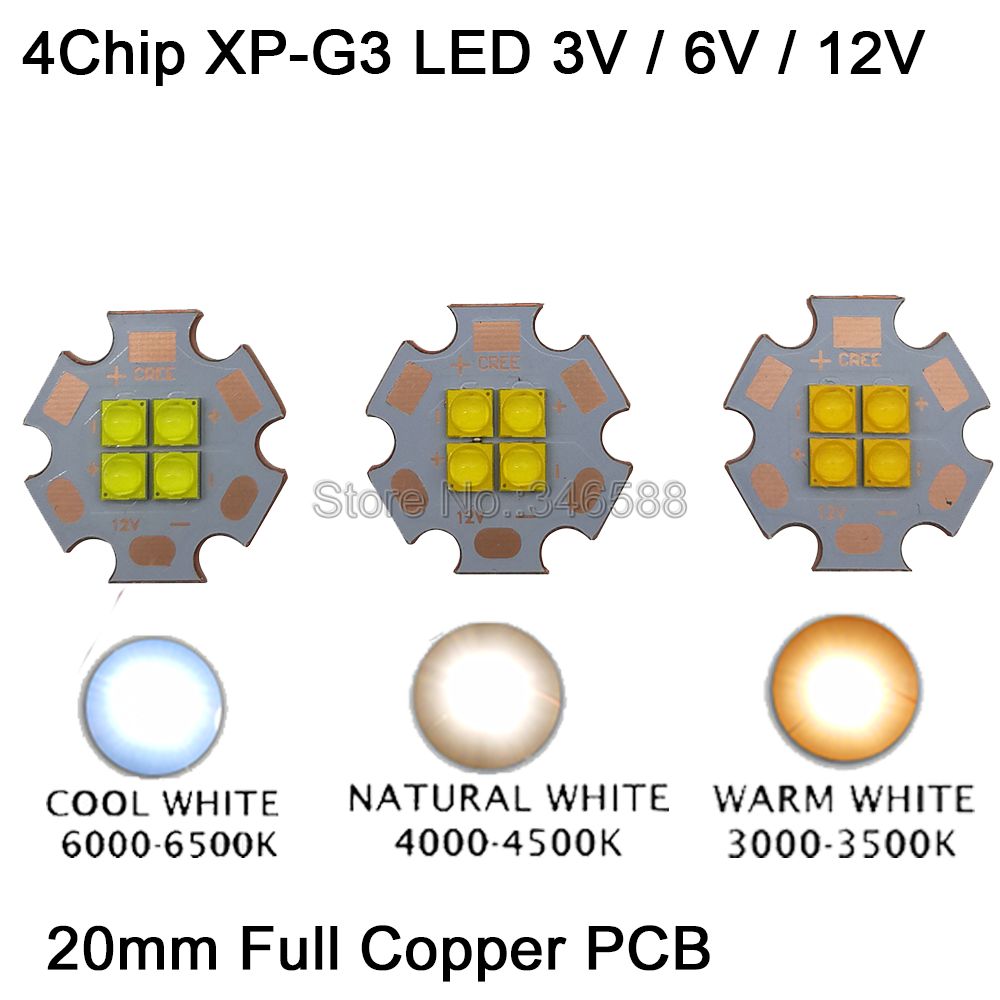 3V / 6V / 12V Cree XPG3 XP-G3 4Chips 4LEDs 24W Cool White Neutral White Warm White Intergrated LED Emitter Chip