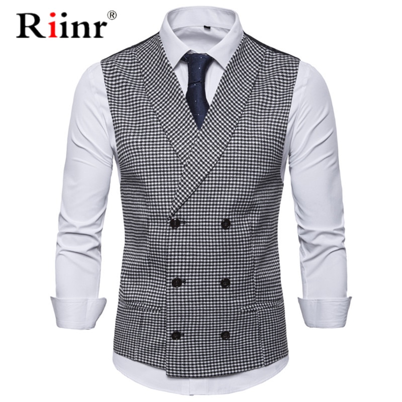 Men Casual Sleeveless Jacket Coat Mens Formal Waistcoats Dress Suit Vest Slim Woolen Plaid Vest British Autumn Suit Vest EUR