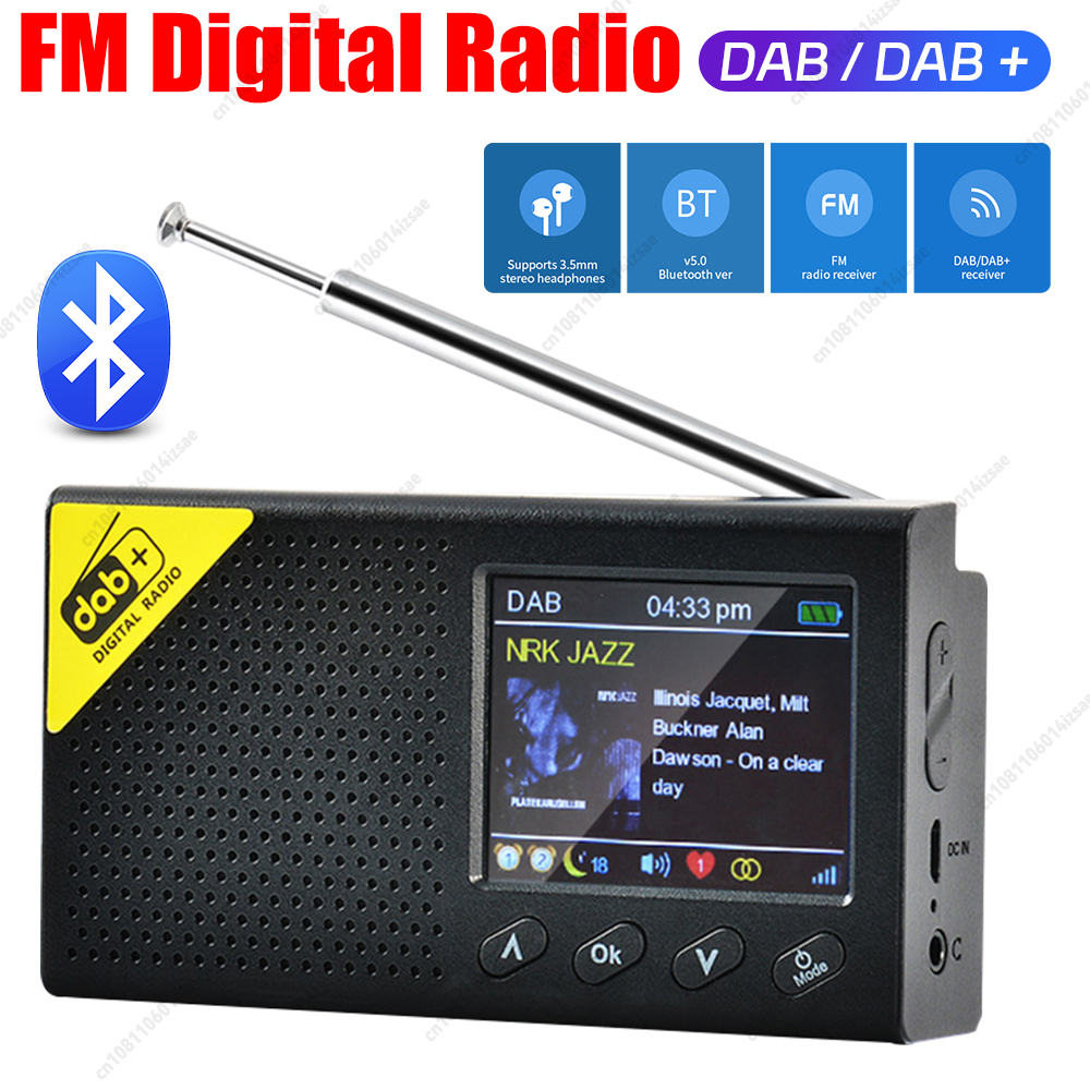 Portable Wireless Bluetooth 5.0 DAB FM Digital Radio Receiver 2.4 inch LCD Display Stereo Audio Player Outdoor Travel Sports