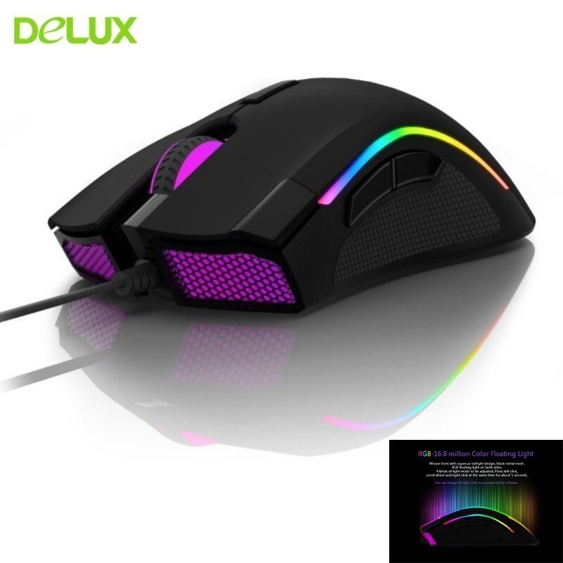 Delux M625 PMW3360 RGB Gaming Computer Mouse Ergonomic Wired 12000DPI Optical Usb Cable Gamer PC Mause With Fire Key For Laptop