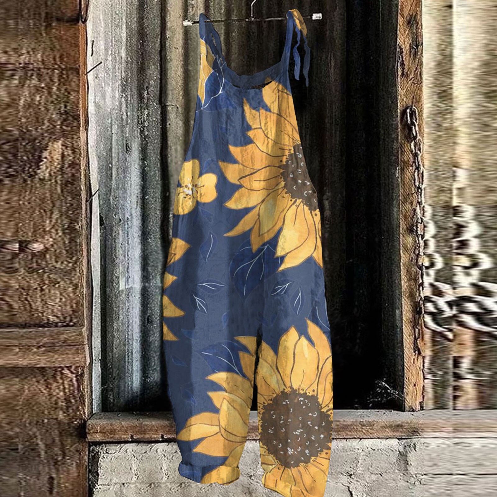 Sunflower Pattern Overalls For Women Slim Jumpsuit Women Casual Loose Romper For Women Mono Deportivos Mujer Gym: M / ROYAL BLUE
