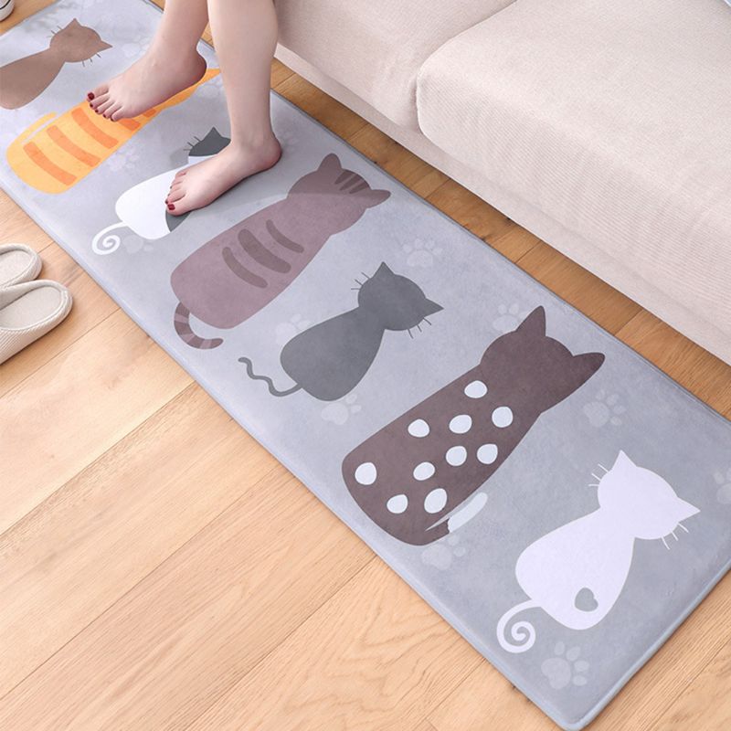 Rectangle Area Entrance Door Mat Cartoon Cat Paw Fish Print Non-Slip Sponge Floor Carpet Flannel Absorbent Bath Rug