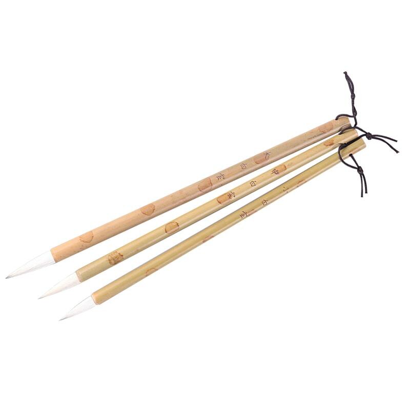3 Pcs Professionele Elastische Haar Chinese Kalligrafie Kanji Japanse Sumi Tekening Borstel Voor Schrijven Praktijk (Beige, maat S M L)