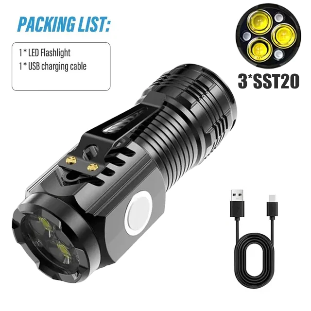 Hochwertige 4/6/8*P35 LED-Taschenlampe, superhell, Mini-Taschenlampe, USB wiederaufladbar, mit Schwanzmagnet, Notfall-Erkundungslampe für Höhle Außenbereich: RGB