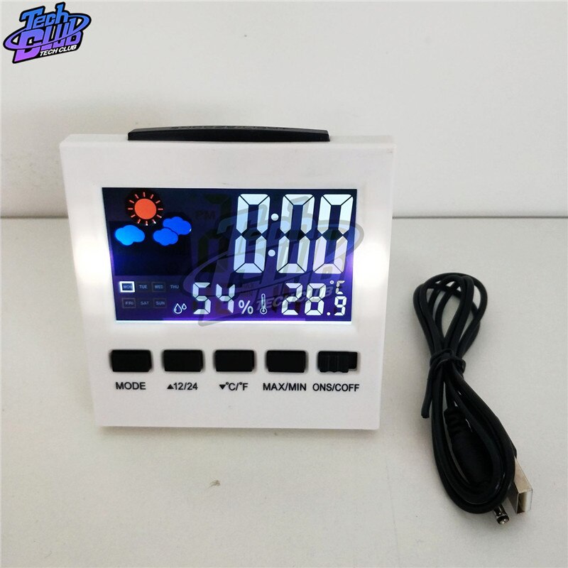 Reloj despertador Digital estación meteorológica medidor de humedad y temperatura LED pronóstico del tiempo Snooze reloj de mesa con proyección de tiempo