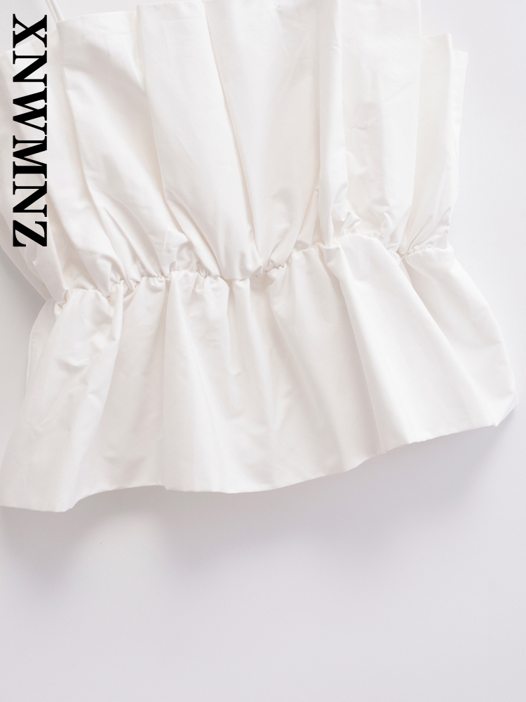 Xnwmnz dam sommar sexig väst damliknande kort ärmlös tunn linne smal enfärgad volanger resårband t-shirt