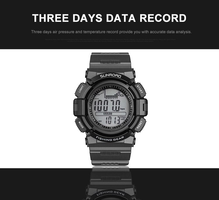 Heren digitaal sporthorloge zwart - weersvoorspelling, waterdicht, voor wandelen, kompas, barometer, hoogtemeter, horloge met thermometer