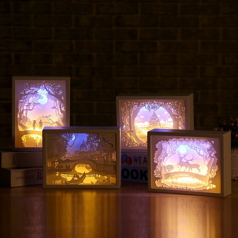 3D Licht LED Papier Carving Licht Kerstverlichting Handgemaakte Papier Baby Gelukkige Verjaardag