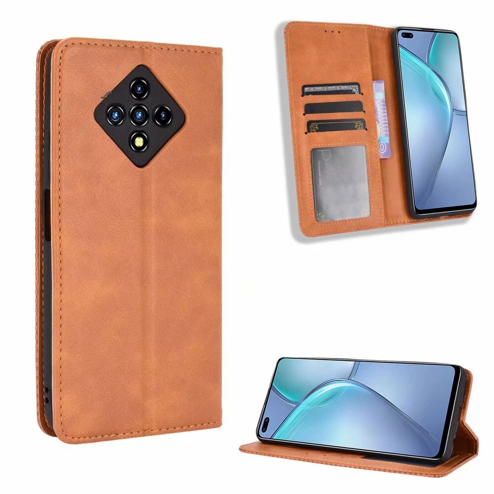 Pour Infinix Zero 8 étui support de livre magnétique carte à rabat protection Infinix Zero 8i portefeuille housse en cuir PU X687: Brown