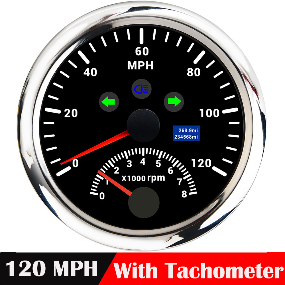 Universele 85Mm Gps Snelheidsmeter Gauge 120 Km/h 200 Km/h 200MPH Gps Speed Meter Kilometerteller Met Toerenteller 8000Rpm Met gps Antenne: 120MPH BS
