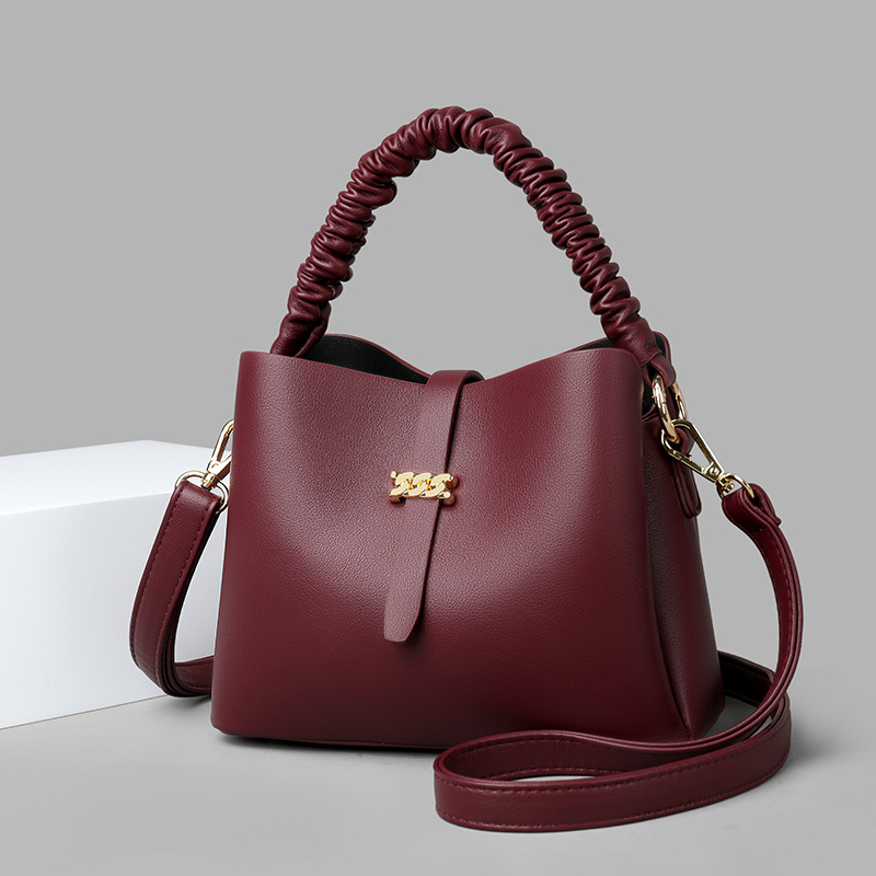 NIGEDU eimer Schulter tasche für Frauen handtaschen kleine PU leder Bote taschen Elegante Geraffte damen totes bolsa: Burgunderrot