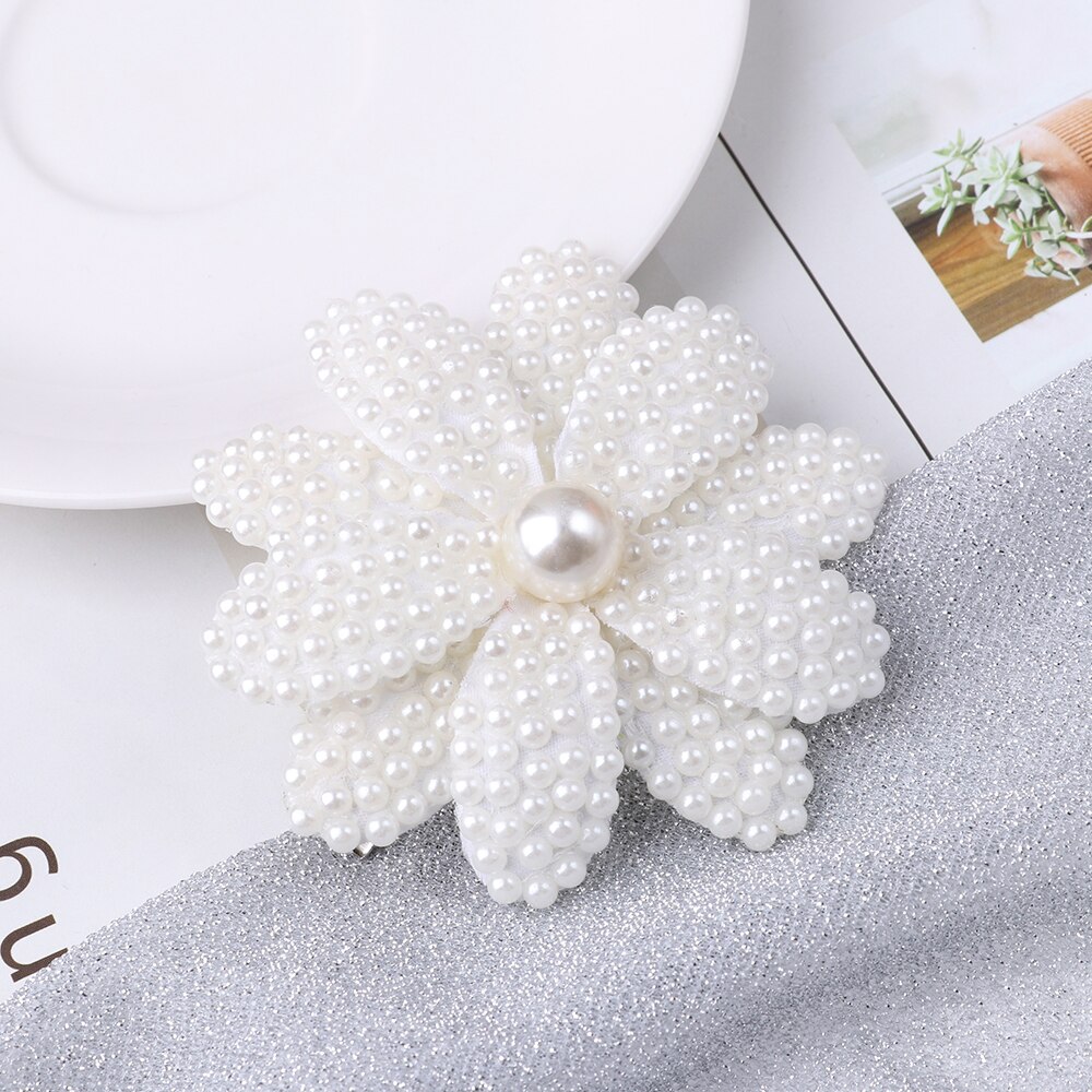 Pince à cheveux perle blanche pour filles | 1 pièce, avec couches de Boutique en strass, nœuds centraux, épingles à cheveux, accessoires pour cheveux