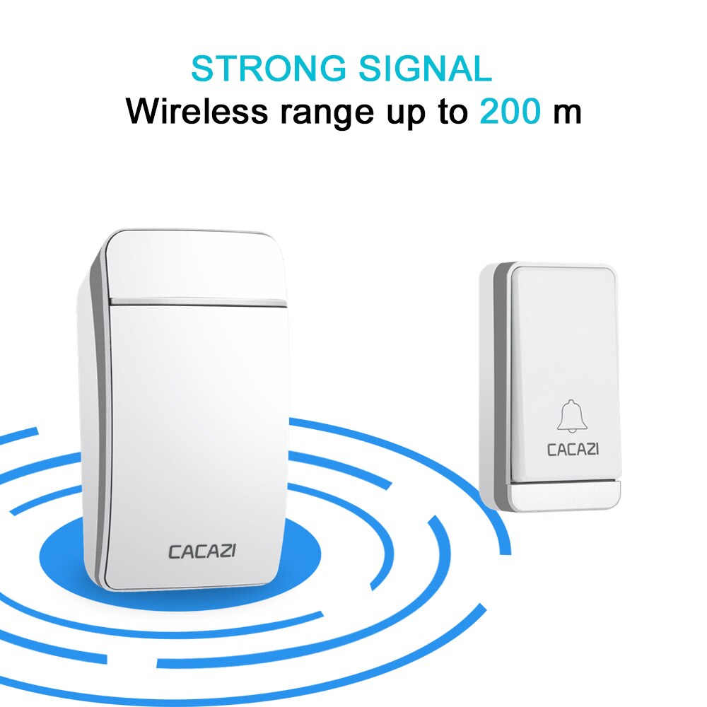 CACAZI Self-powered Wireless Doorbell Waterproof No Battery LED Flash 1 Button 3 Receiver Smart Home Cordless door bell chime