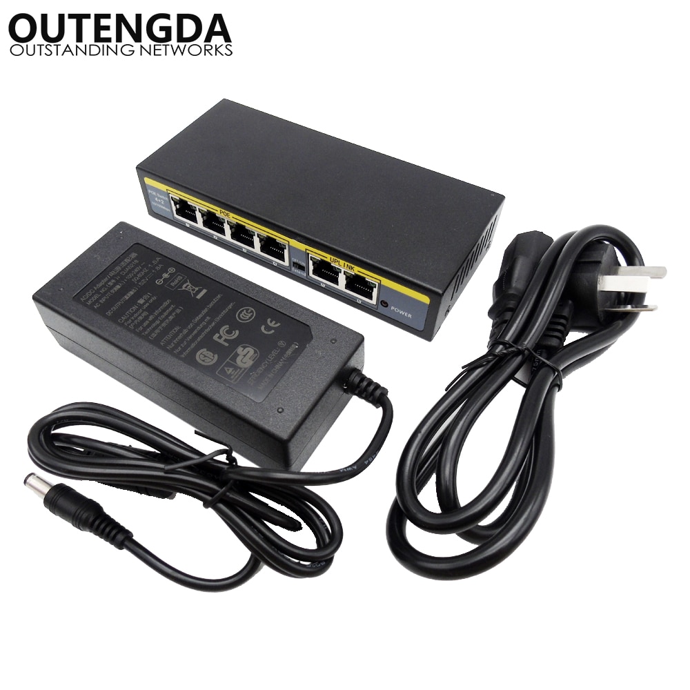 250M 90watt 6 Port 4 PoE Switch 802.3af 802.3at Power Over Ethernet Switch Injector for Wireless AP IP Phones Camera