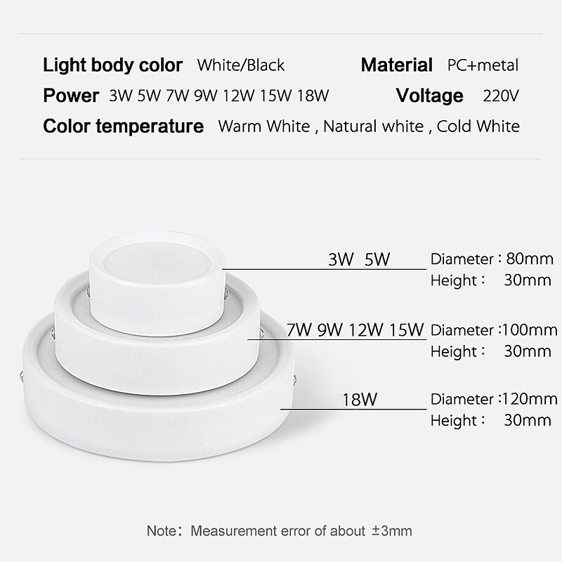 Led downlight moderne loftslampe overflademonteret spot led 3w 5w 7w 9w 12w 15w 18w ultra tynd soveværelse stue belysning 220v