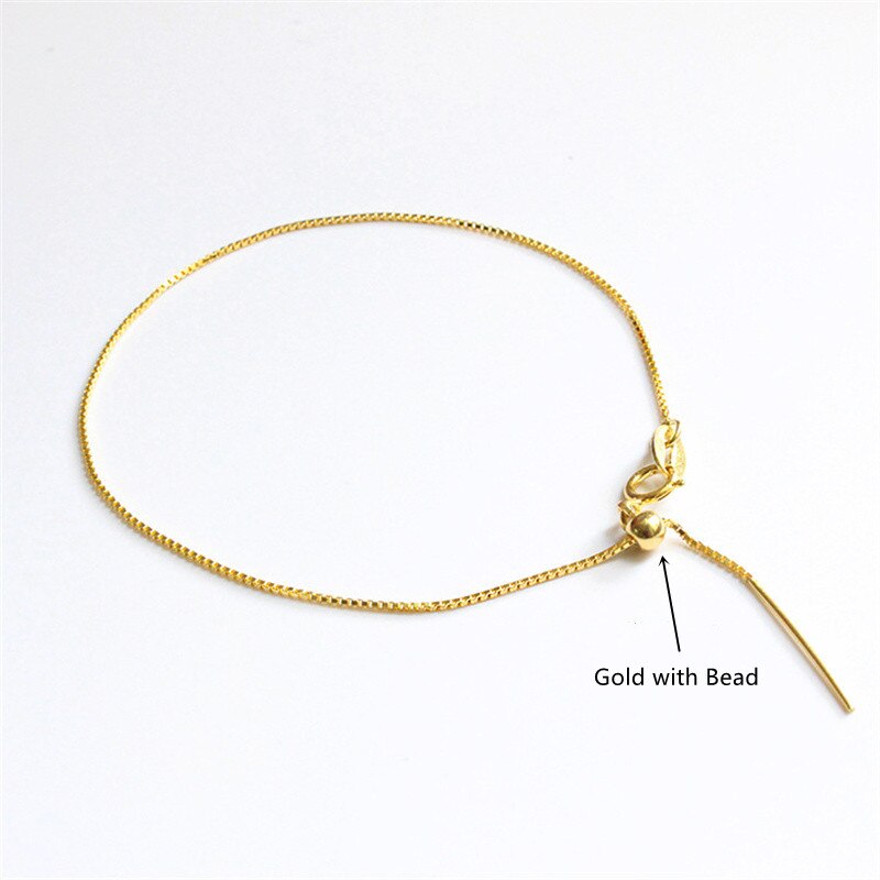 Lo Paulina Solid 925 Sterling Zilver Slide Verstelbare 0.65Mm Box Chain Enkelband 18/23Cm Voor Mode Vrouwen Te Dragen Sieraden: Gold Bead / 23cm