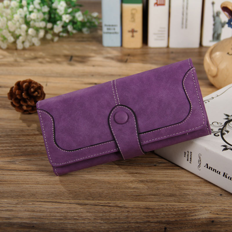 Cartera de cuero de costura mate Retro de de para mujer, cartera larga, bolso cartera Casual para mujer, con cierre en el precio del dólar, bolso cartera: 774 purple