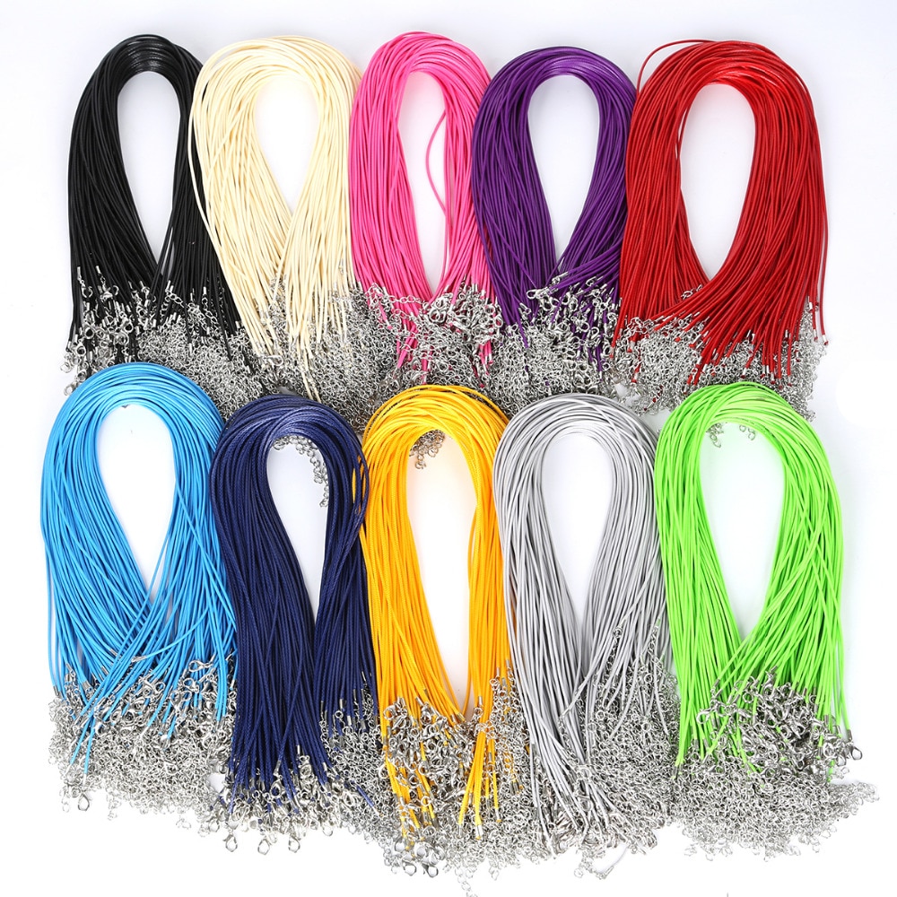 10 sztuk/partia 1.5mm skórzane łańcuchy bransoletka zawieszki charms z karabińczyk DIY komponenty do wyrobu biżuterii sznurek 45cm + 5cm