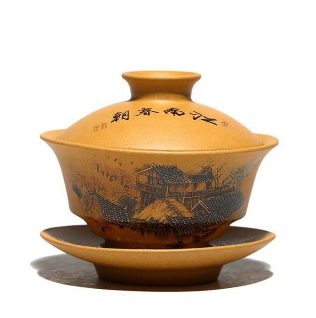 Kinesisk tesæt turee gaiwan vintage håndmalet keramisk teservis sæt yixing lilla sand porcelæn kung fu tesæt skål: Default Title