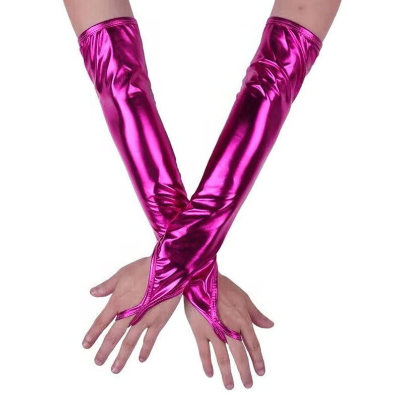 Sexy Dames Lak Lederen Handschoenen Halloween Cosplay Nachtclub Podium Voorstelling Paaldans Arm Mouwen Haak Vinger Lange Want: Army Green