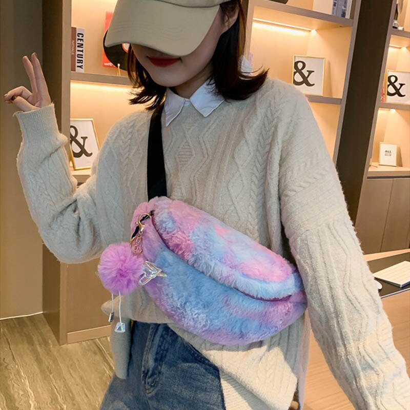 Inverno de veludo feminino fanny pack moda colorido de pelúcia pacote de cintura novo estilo saco de peito designer feminino bolsa crossbody