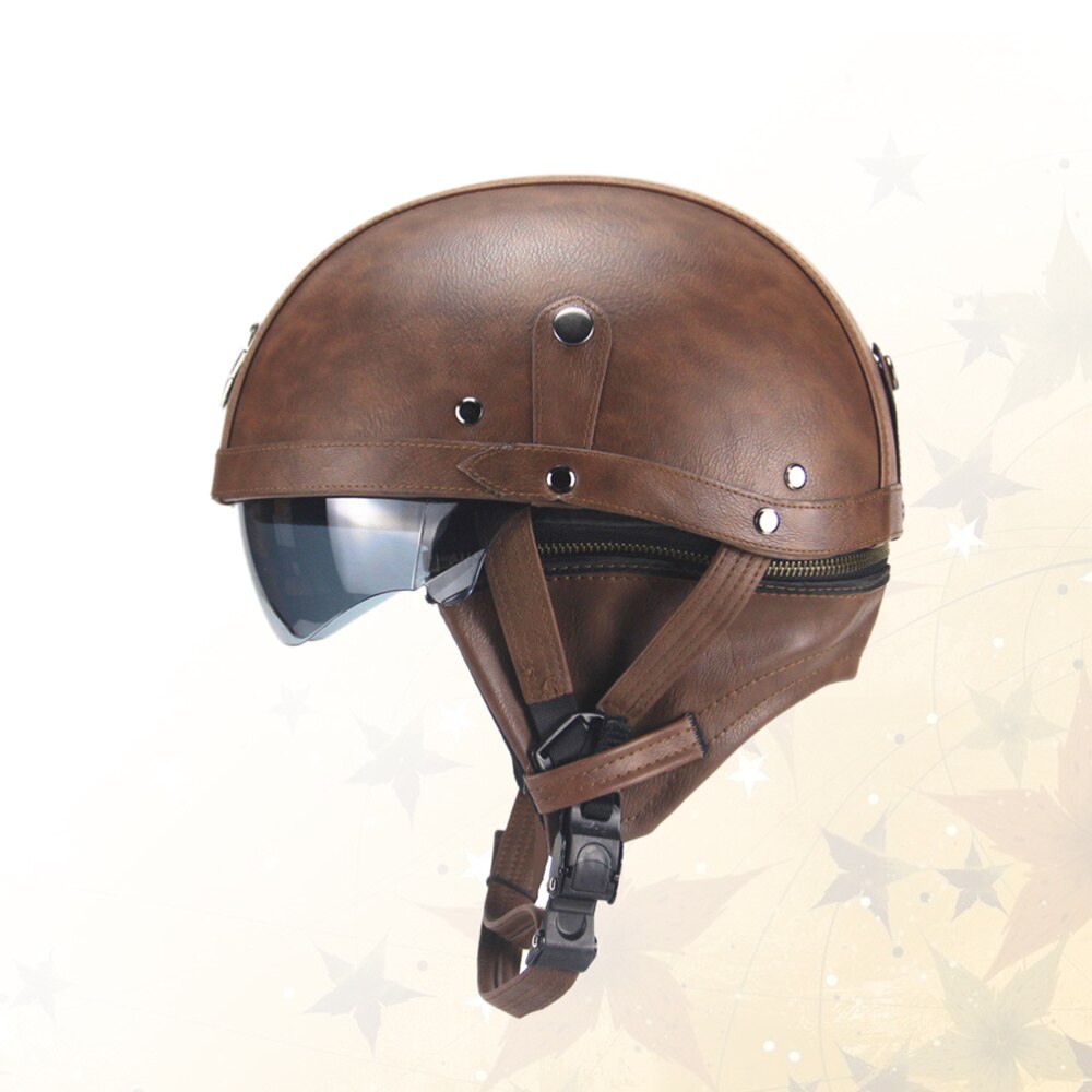 1PC Helmet Practical Durable Safety Retro PU Leather Motorcycle Protective Cap for Cycling Outdoor
