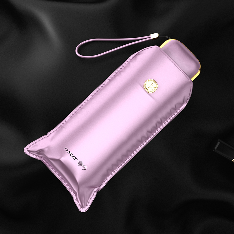OLYCAT Goldene Flache Mini Regenschirm UV Schutz Tragbare Tasche Fünf Falten Sonnenschirm Frauen Titan Gold Beschichtung UPF50 +: Rosa