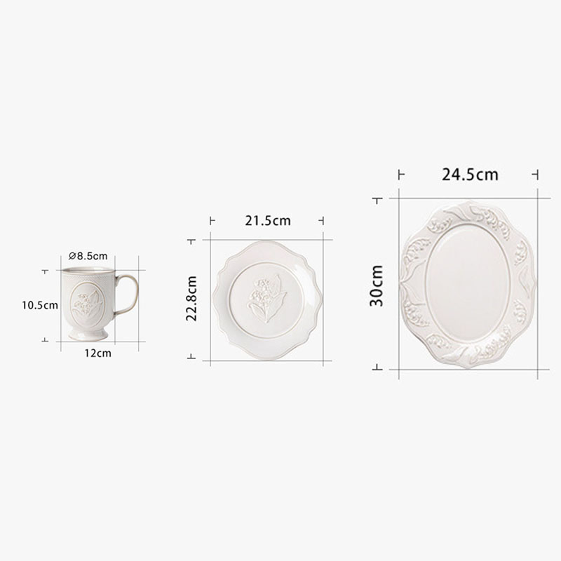 Retro Ceramic Plate Sets French Lily of The Valley Relief Dinner Set Plates and Dishes Western Restaurant Desktop Steak Dish