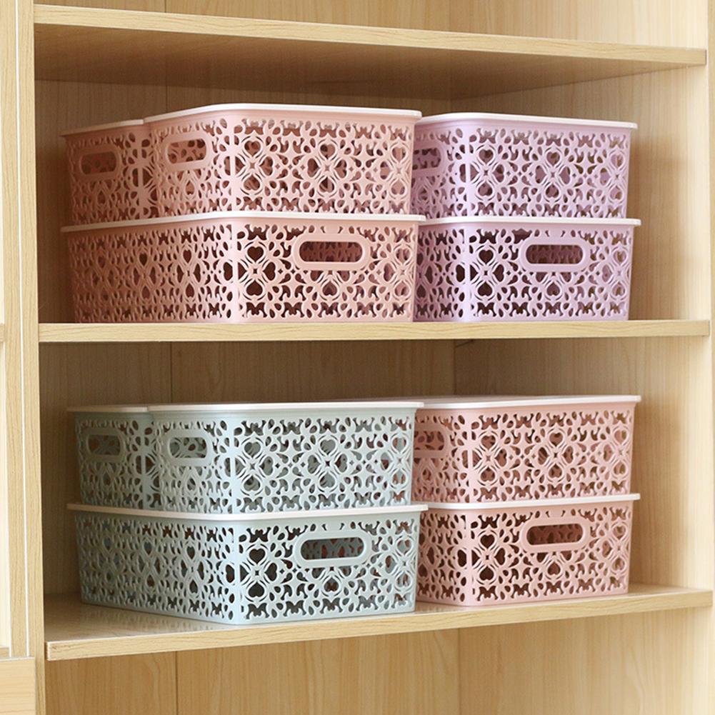 Panier de rangement en plastique en dentelle avec couvercle, grand panier de rangement de jouets divers pour la maison, panier de rangement pour vêtements A1I6