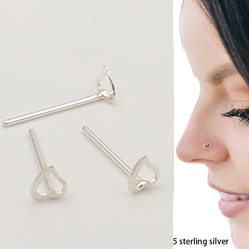 925 Sterling Zilver Hollow Hart Neus Stud Ik Pin Bocht Beschikbaar Neus Piercing 20 Stks/pak