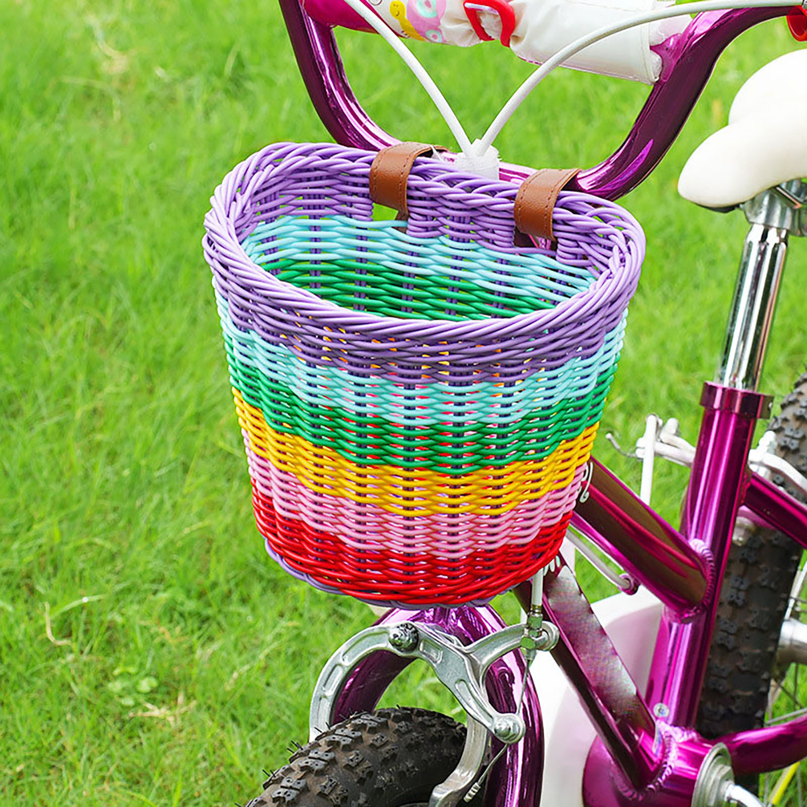 Rainbow color Bicycle Basket for Kid Front Handlebar Rattan Picnic Basket Plastic Bike bag Water Bottle Dolls case