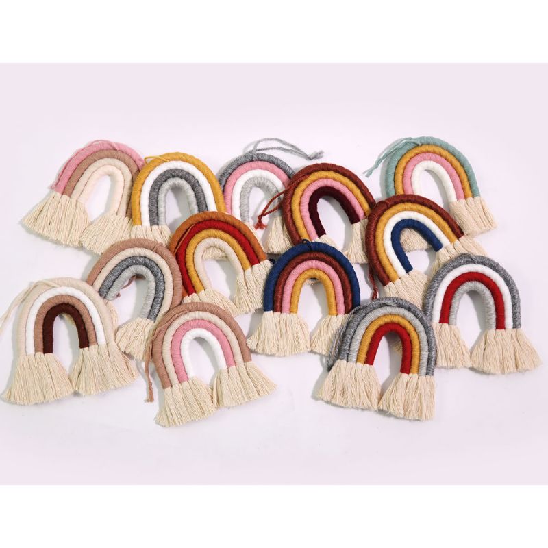 Colgante de pared de arco iris tejido nórdico para decoración de dormitorio, suministros para