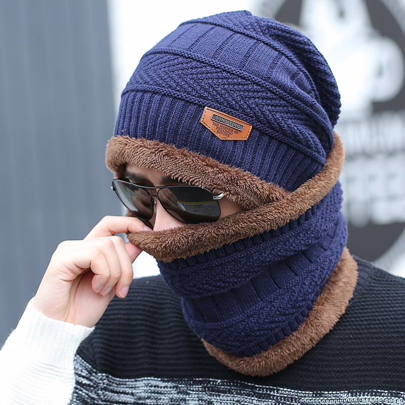 Bonnet et écharpe de ski en cuir pour homme et femme, 2 pièces, en tricot, et froid, pour l&#39;hiver