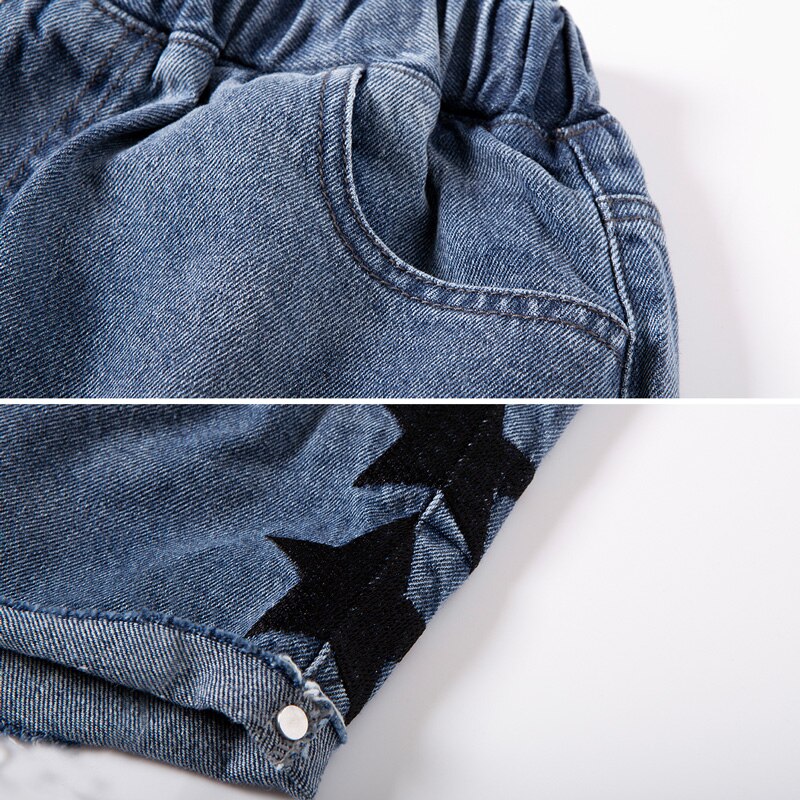 Novedad de verano, pantalones cortos de mezclilla para niñas, nuevos pantalones de estilo exterior para niños grandes, pantalones informales holgados