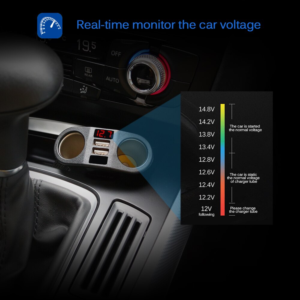 Intelligent Car Charger Chip Rotatable Adjustment Dual USB Low Power for Automobile Data Recorder Car Refrigerator