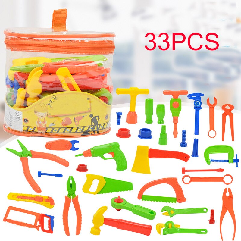 33Pcs Kinderen Reparatie Tool Speelhuis Speelgoed Pretend Play Elektrische Boor Moer Zag Demontage Simulatie Tool Educatief Speelgoed Xmas
